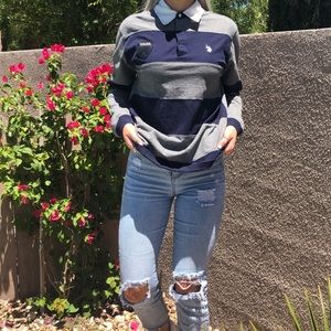 Long sleeve striped polo